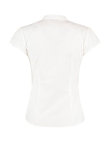 K-KK727-Tailored Fit Mandarin Collar Poplin Blouse Cap Sleeve